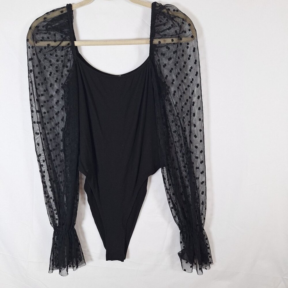 Black Lace Swiss Dot Body Suit Whimsigoth Goth size medium